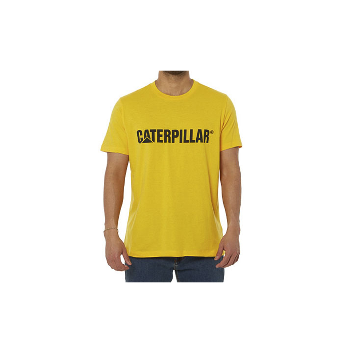 Caterpillar Clothing Pakistan - Caterpillar Logo Mens T-Shirts Yellow (741859-XZR)